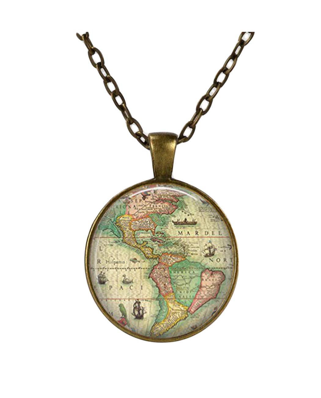 Vintage America map necklace, Vintage North America South america map