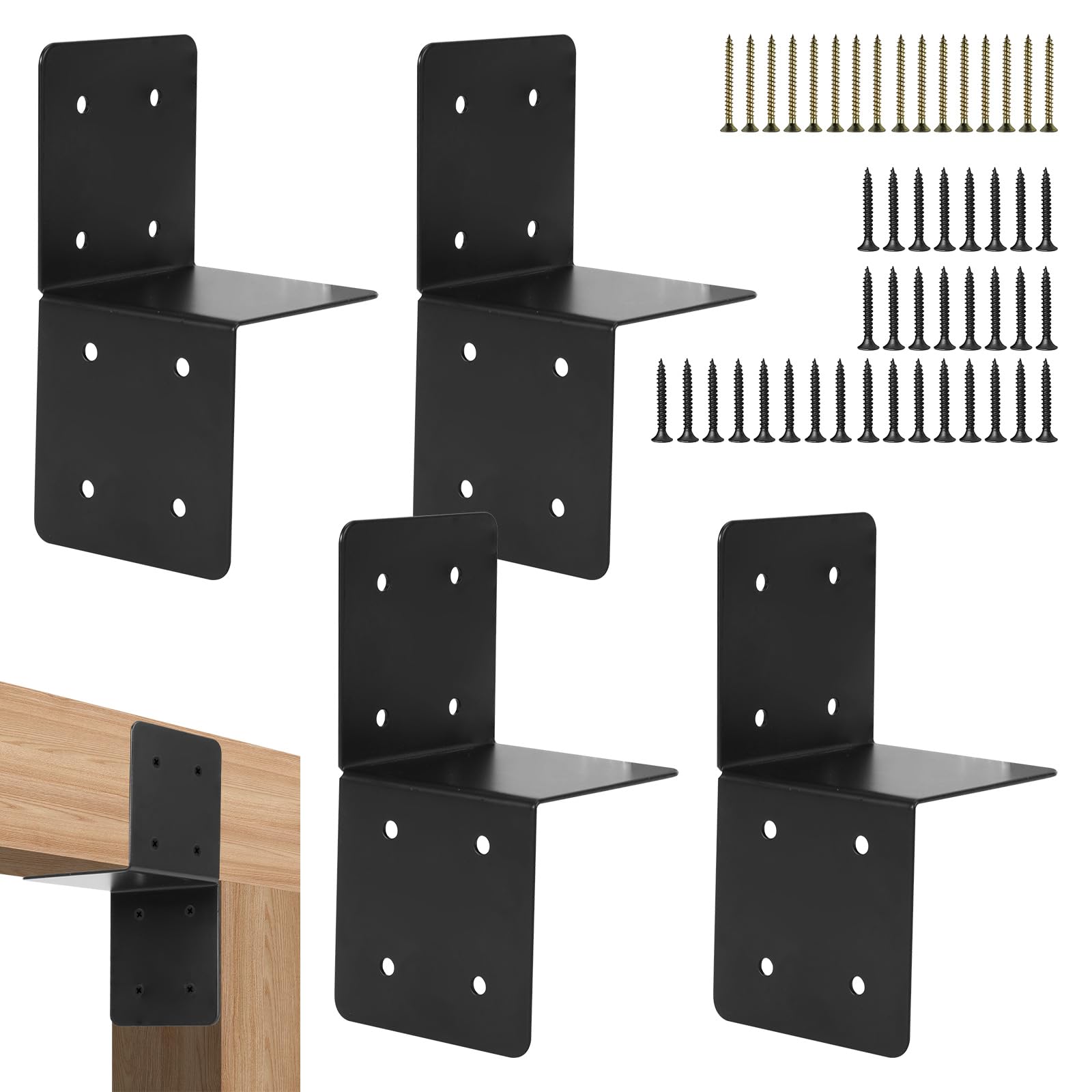 Rasugarlary 4 PCS Joist Anchor Connector Fit for 4x4 4×6 Wood Posts, Heavy Duty Joist Hangers Carbon Steel Mounting Brackets Support Bracket for Roofing Trusses to Beam Connector