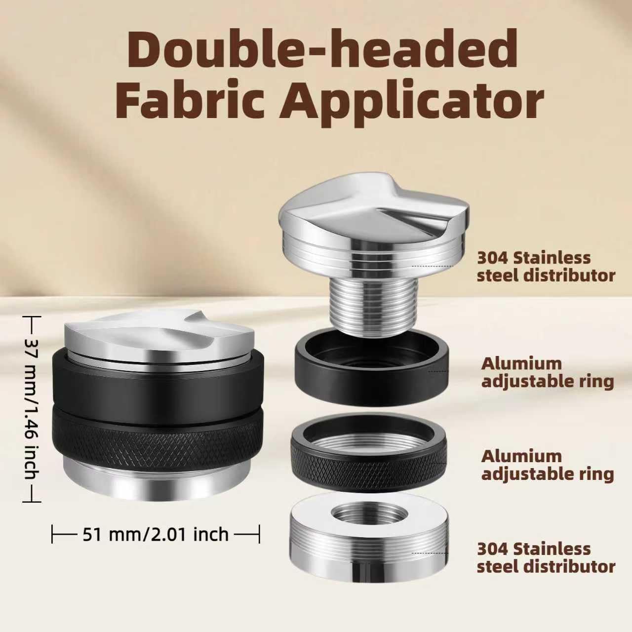 Ensemble Complet pour Espresso 51mm (5 pièces) : Distributeur Double Face Lourd, Anneau Doseur Magnétique, Outil WDT, Écran de Dispersion et Tapis de Tassage en Silicone