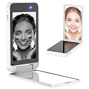 Cámara UV para prueba de protector solar, espejo UV, espejo de tocador compacto, espejo de maquillaje para viaje, espejo de bolsillo de doble cara para protección de la piel, 10.16 cm (blanco)