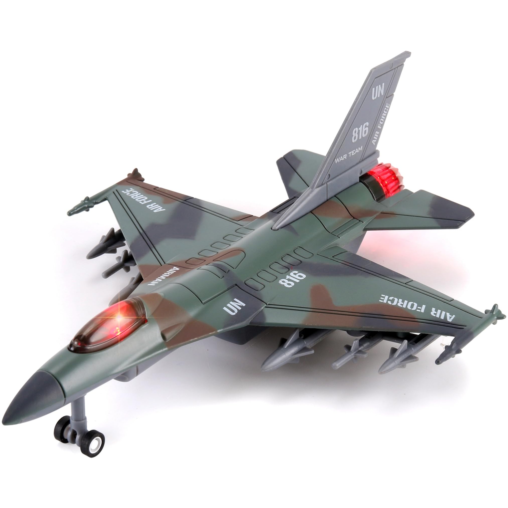 Diecast Fighter Jet Toy Military Falcon Replica Model - 1:400 Scale Airplane Pull Back Metal Alloy Aircraft Vehicle with Flashing Lights and Sounds