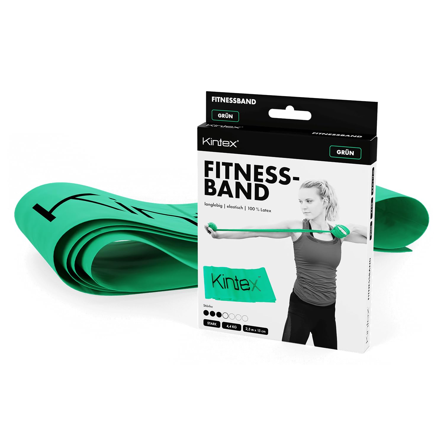 Kintex Taśma fitness, 2,5 m x 15 cm, taśma gimnastyczna w 7 grubościach, 100% lateks, przenośna taśma treningowa
