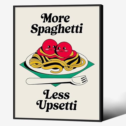 CAXIYSH Arte de pared retro divertido de cocina y comida de cocina, póster de pasta lindo de moda, más espaguetis y menos Upsetti, impresiones en