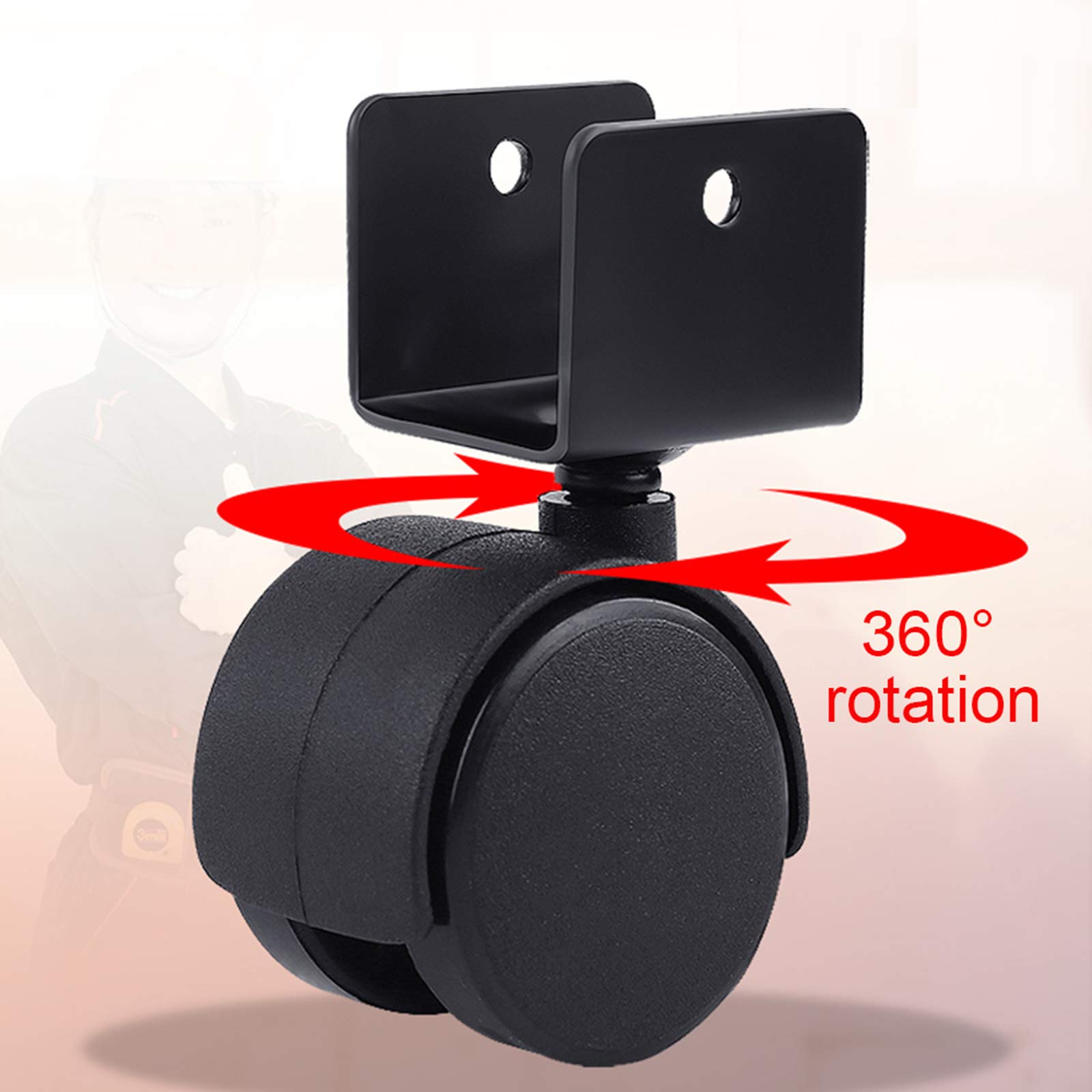 roulettes de Meubles X4, roulettes de Support en Forme de U, Roue en polyuréthane, Roues pivotantes, adaptées aux jardinières, berceaux (Noir), Frein, 18 mm