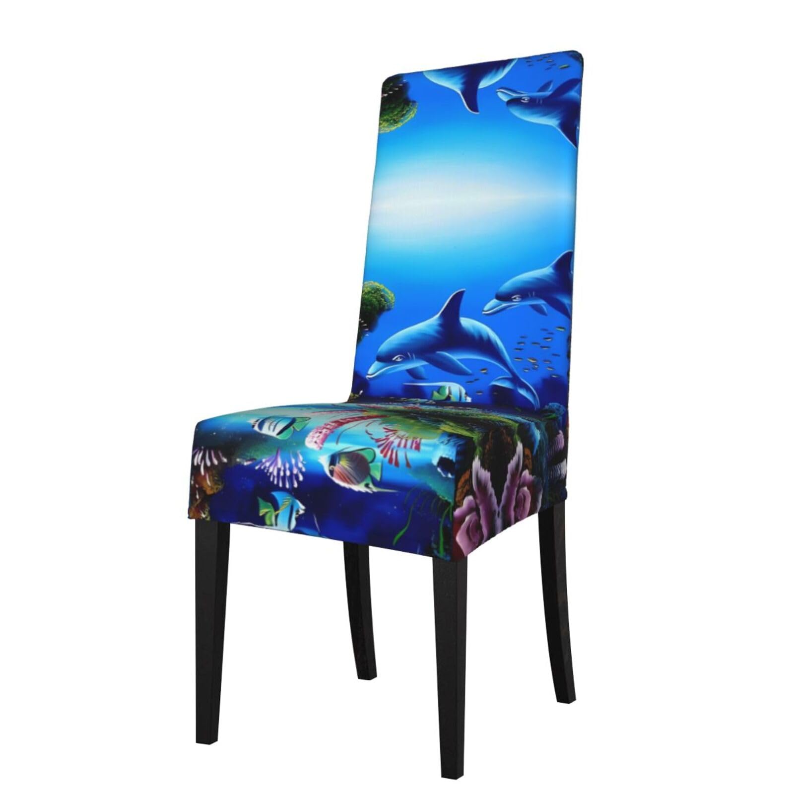 YYHHAOFA Beautiful Underwater World Dolphins Coral Prints Protection Cover for Dining Chair - Stretch Slipcovers, Easy Refresh for Your Dining Room & Event Decor