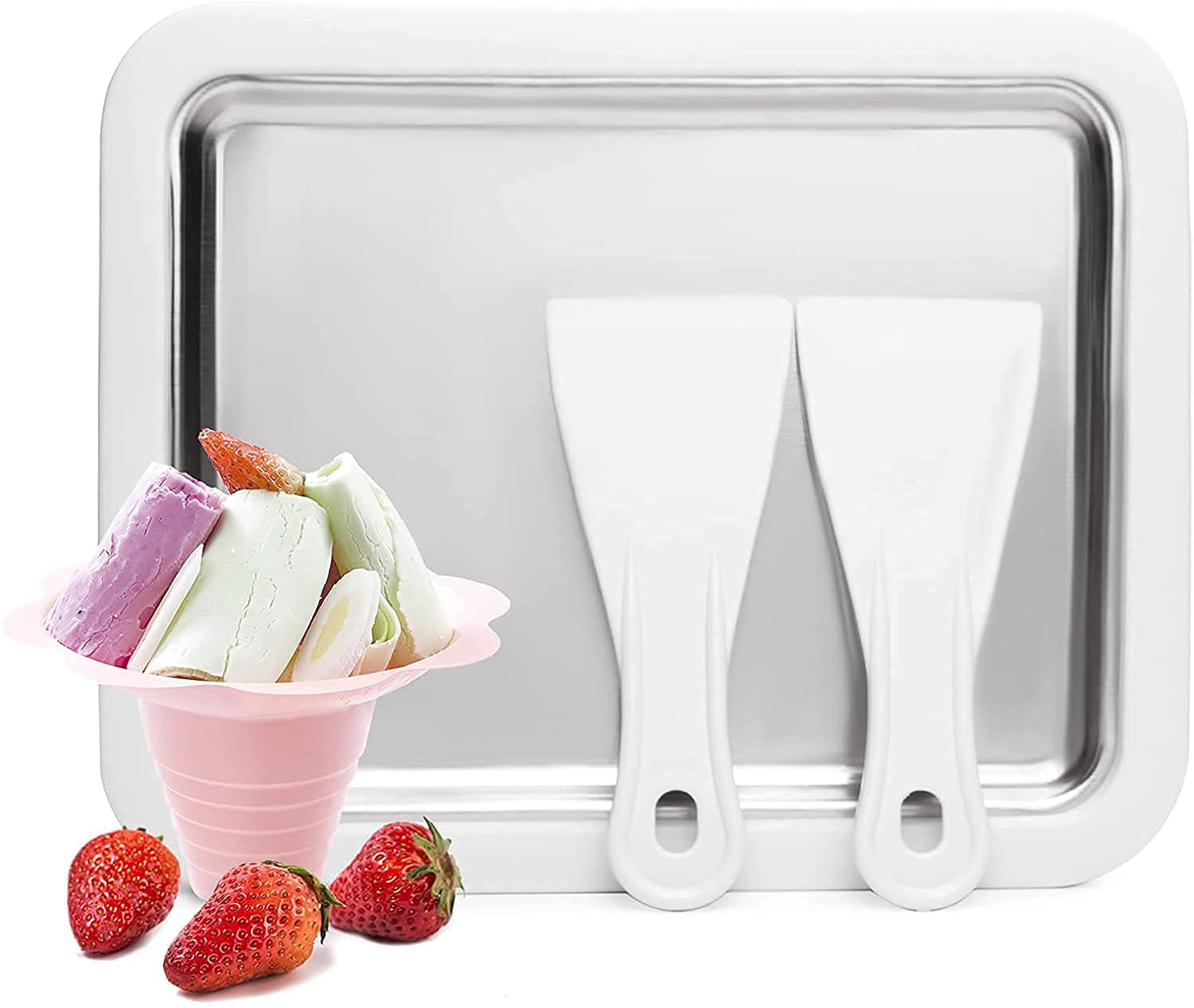 ostin rolled ice cream maker machine with shovels, homemade rolled ice cream, frozen yogurt machine, anti-griddle pan, sorbetmachine, plate freezer bowl, child interactive ice cream diy maker.
