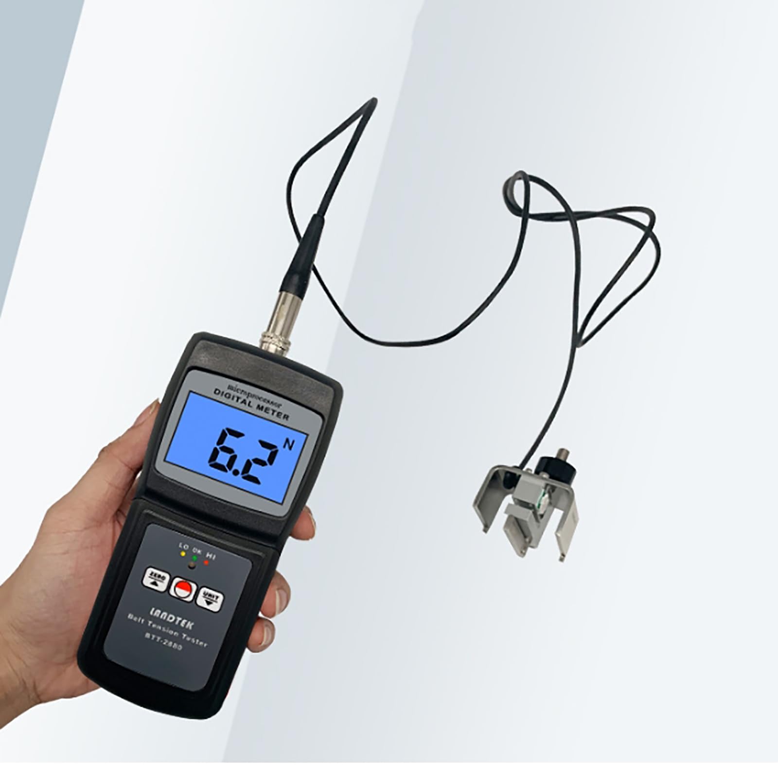 McbeAn Belt Tension Meter Timing Belt, V Belt Tension Tester, Measuring Range: 0-750N, Easily Measure and Display in Real Time, Sound and Light Alarm, for Multi-Ribbed V- and Synchronous Belts