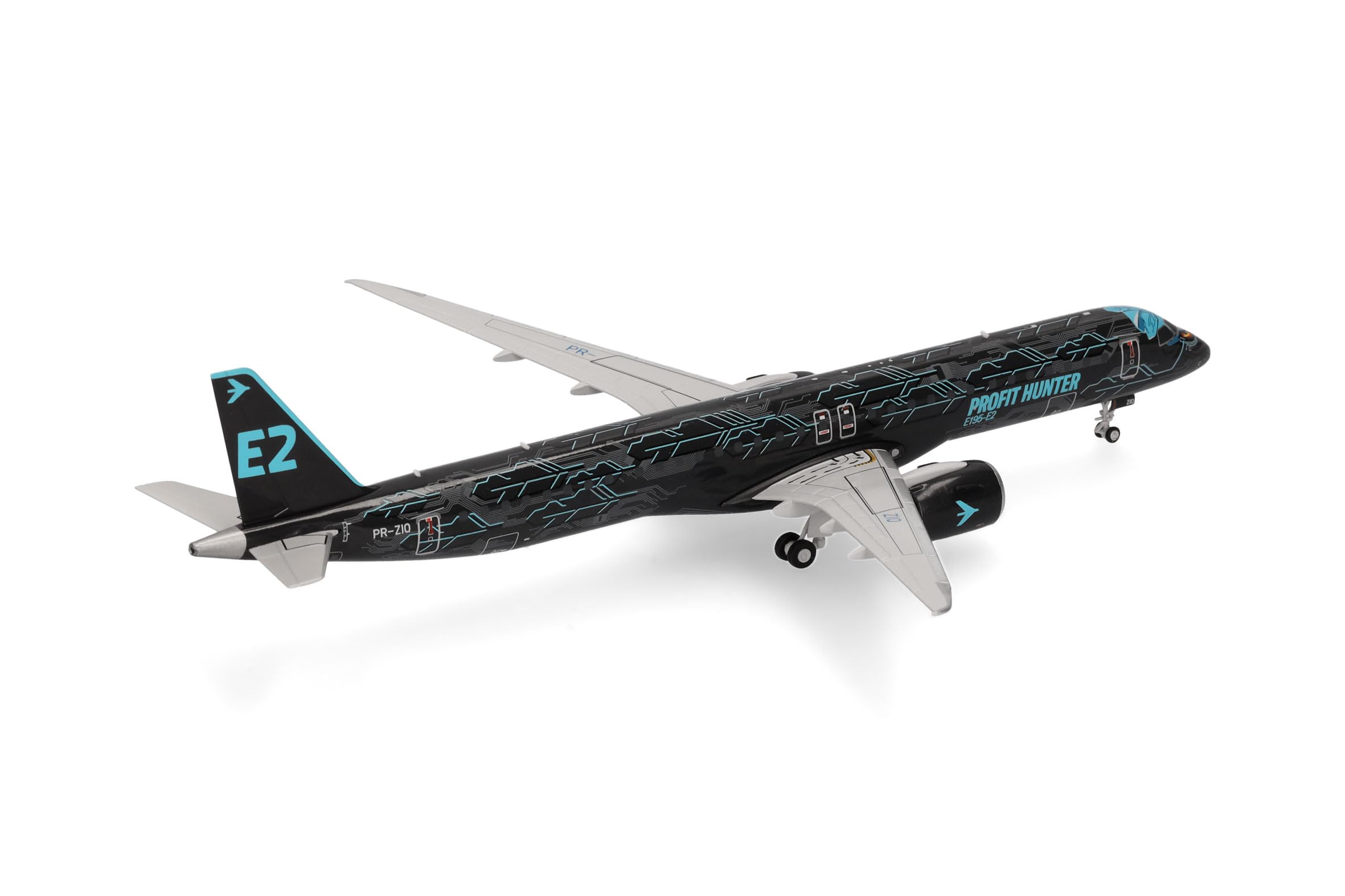 herpa 572989 Modellflugzeug Embraer E195-E2 Tech Eagle, Miniatur im Maßstab 1:200, Sammlerstück, Modell ohne Standfuß, Kunststoff Miniaturmodell, Schwarz