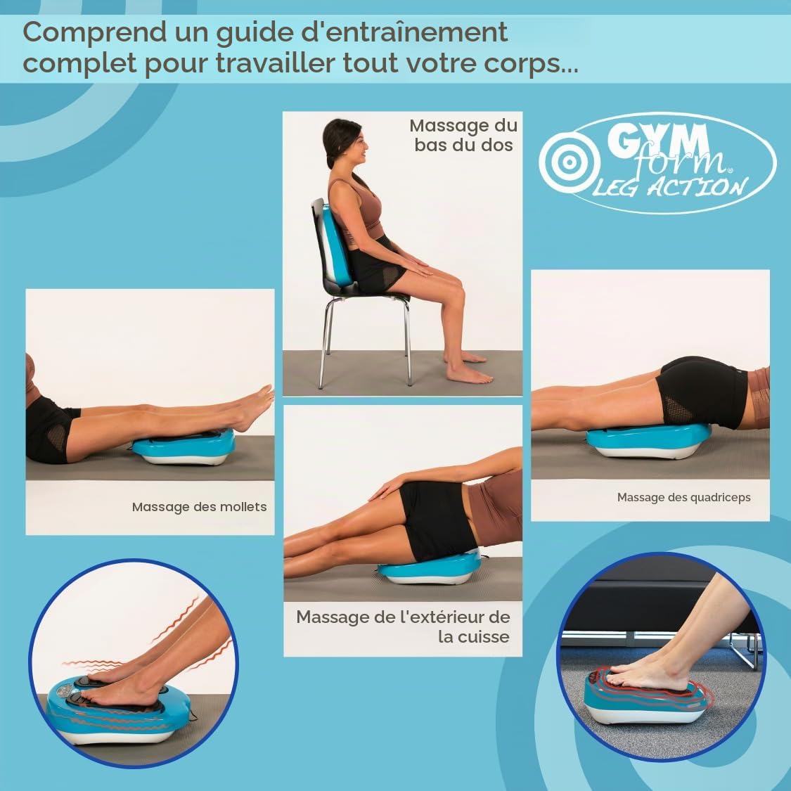 GYMFORM Masseur de pieds et de jambes Leg Action, Massage shiatsu, Télécommandé, Plusieurs programmes et vitesses pour améliorer la circulation et soulager la douleur