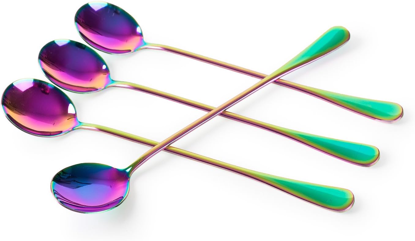 Long-handled ice tea spoon, cocktail stir spoons, stainless steel coffee spoons, Colored ice cream scoop Set of 4 Long-handled ice tea spoon, cocktail stir spoons, stainless steel coffee spoons, Colored ice cream scoop Set of 4