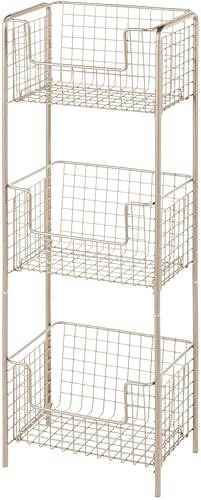 Miniatura 8 de mDesign - Estantería vertical de 3 niveles para baño, organizador de almacenamiento de metal decorativo con 3 cestas para guardar y organizar