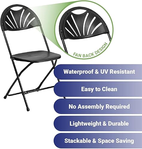 Miniatura 8 de TentandTable Ventilador Back - Sillas plegables apilables resistentes, color blanco, capacidad de 300 libras, para eventos, banquetes, fiestas y