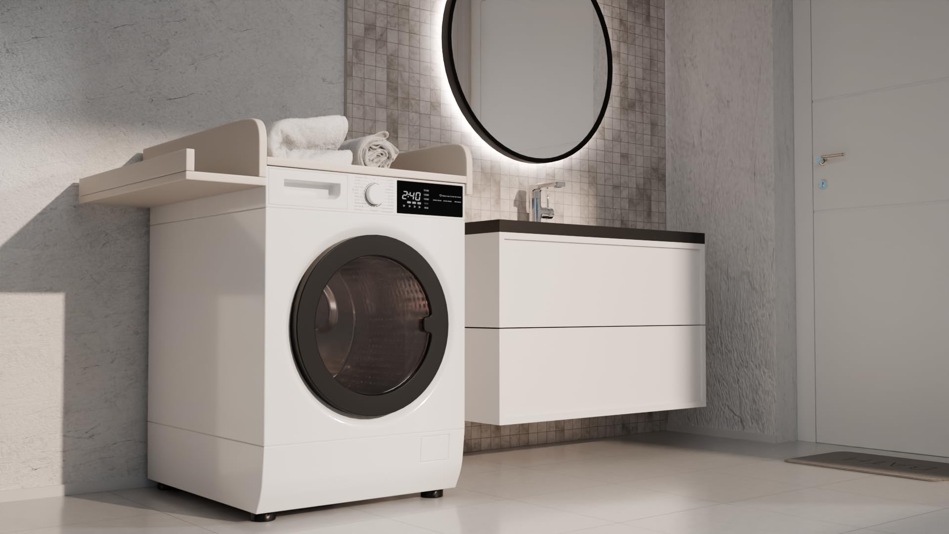Wickelaufsatz für Waschmaschine – Wickelauflage 60x70 cm – Laminierte Holzplatte – Kaschmir – 82x72x10 cm – Sicherer & Platzsparender Wickeltischaufsatz