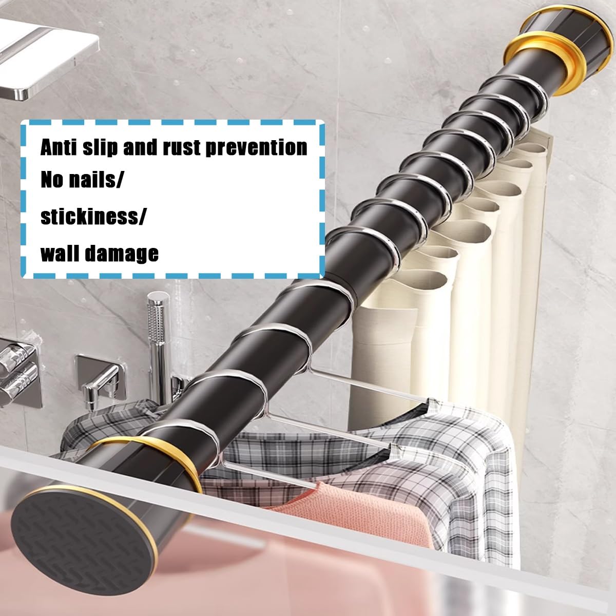 Tringle à Rideau à Ressort Réglable - 43,2 à 106,7 Cm, Sans Perçage, Pour Douche, Placard Ou Fenêtre