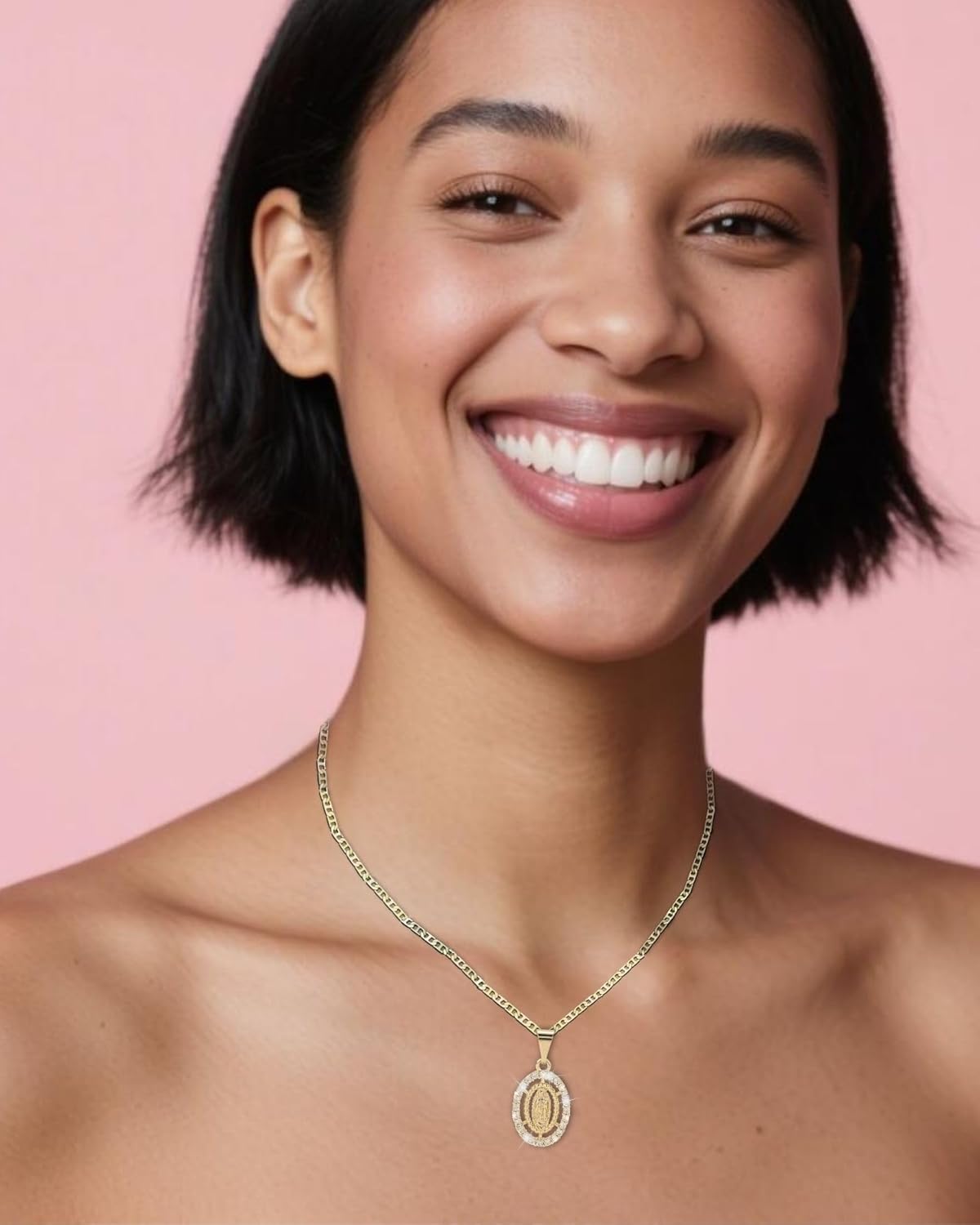 J&H DiaJuvelo Catholic Virgin Mary Necklace for Women 14K Gold Plated Virgen de Guadalupe Necklace Mother Mary Cubic Zirconia Virgin Mary Pendant Catholic Jewelry for Women Charm Gifts - Image 3