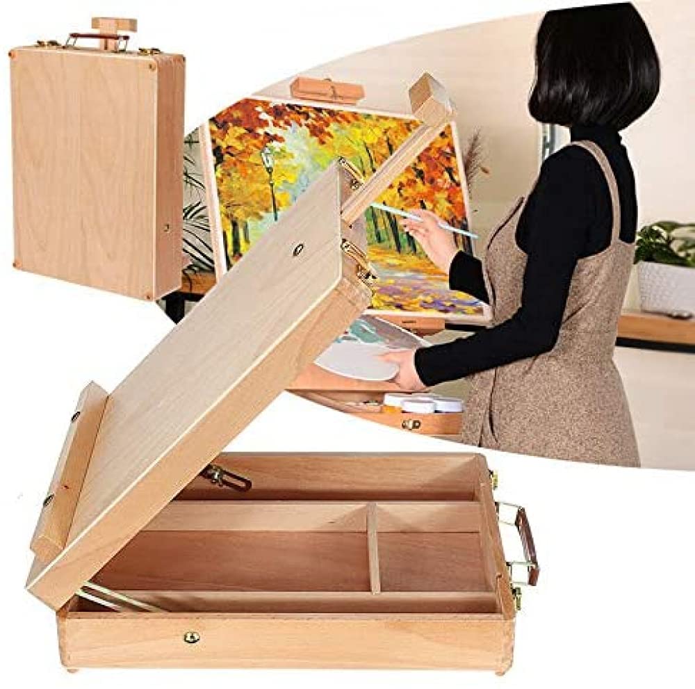 SAeWare Caja de mesa de madera, extraíble, plegable, de cuero, tablero de dibujo de madera, lienzo de mesa de trabajo, boceto con pies para pintar