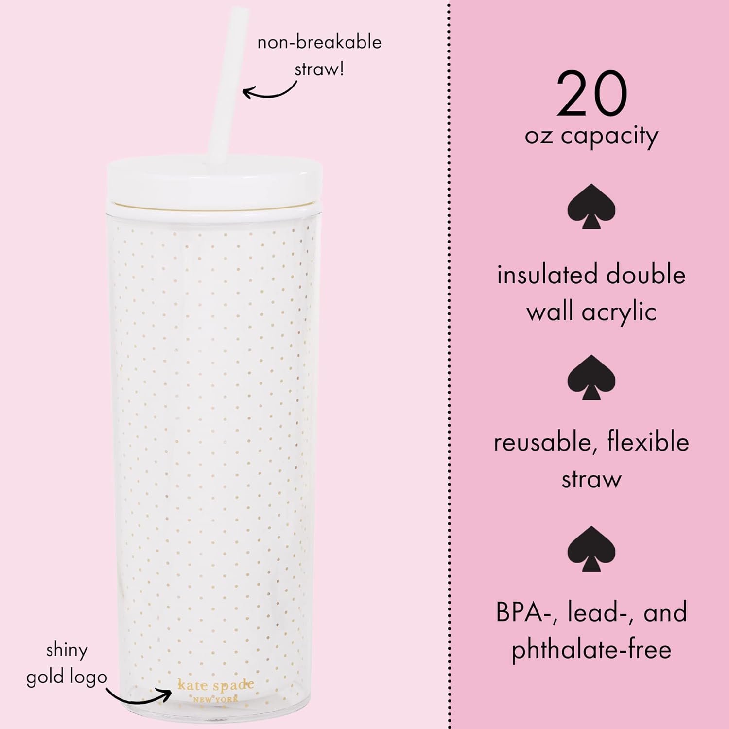 kate spade new york Bridal Insulated Tumbler with Reusable Straw, 20