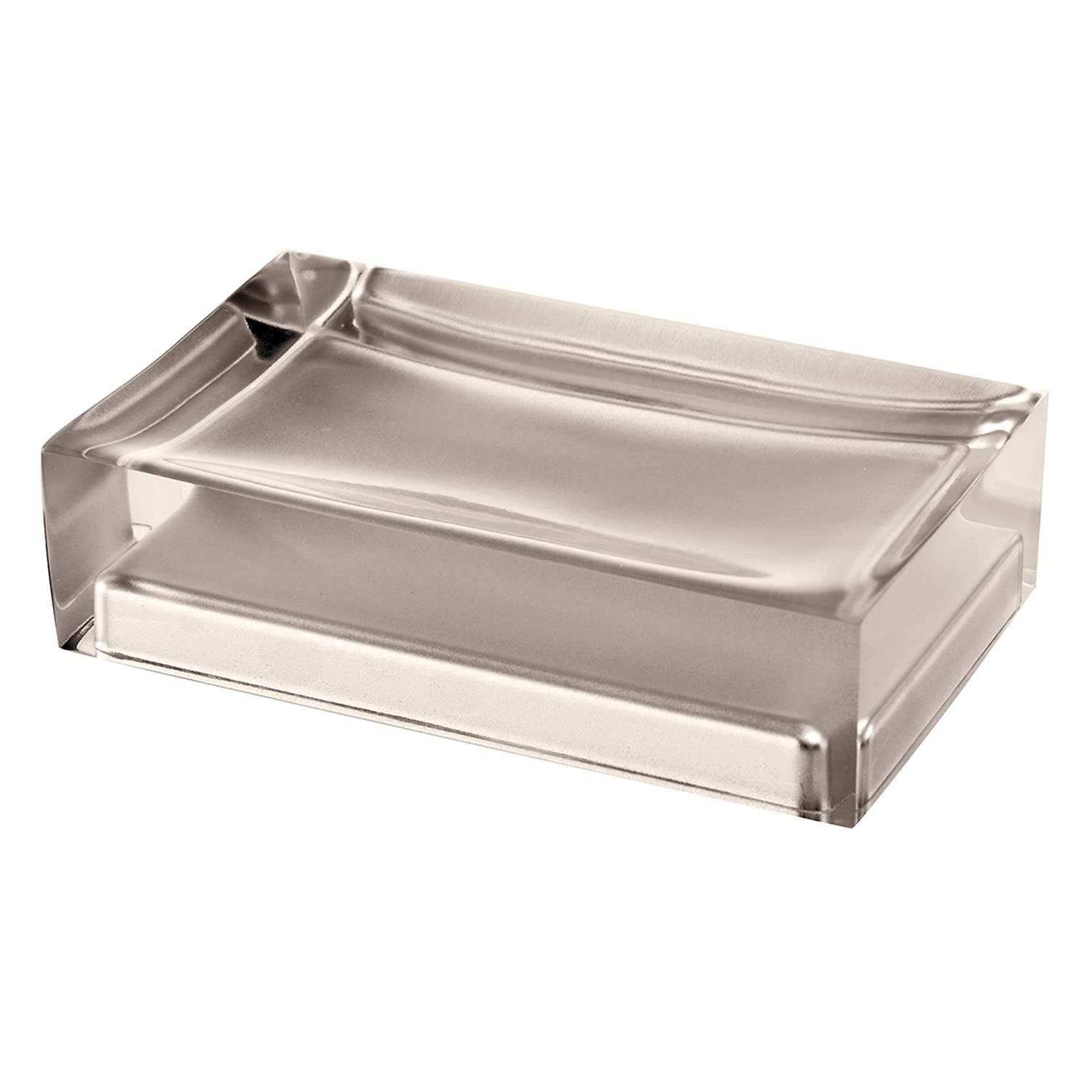 GEDY Auckland zeep, afmetingen en gewicht: 3 x 11 x 7 cm & 0,15 kg, zeepbakje van hoogwaardige, transparante hars, zilverkleurige afwerking, design R&S, handgemaakt, 2 jaar garantie