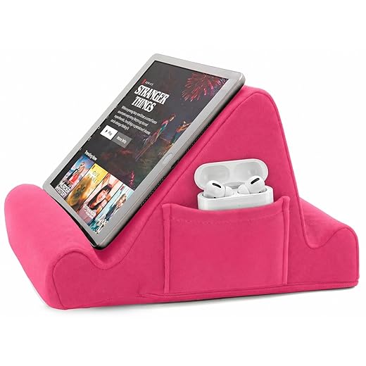 Brookstone Tablet Lap Cushion - Tablet/Phone/Ebook Holder for Bed, Flights, and Travel, Memory Foam Lap Desk for Reading and Hands Free Viewing, Compatible iPad and Kindle Accessories, Pink