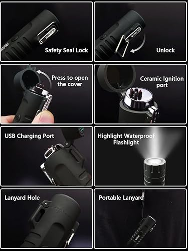 Miniatura 4 de SKRFIRE Encendedor eléctrico recargable USB de plasma de doble arco, impermeable, fresco, portátil, con brújula, linterna a prueba de viento,