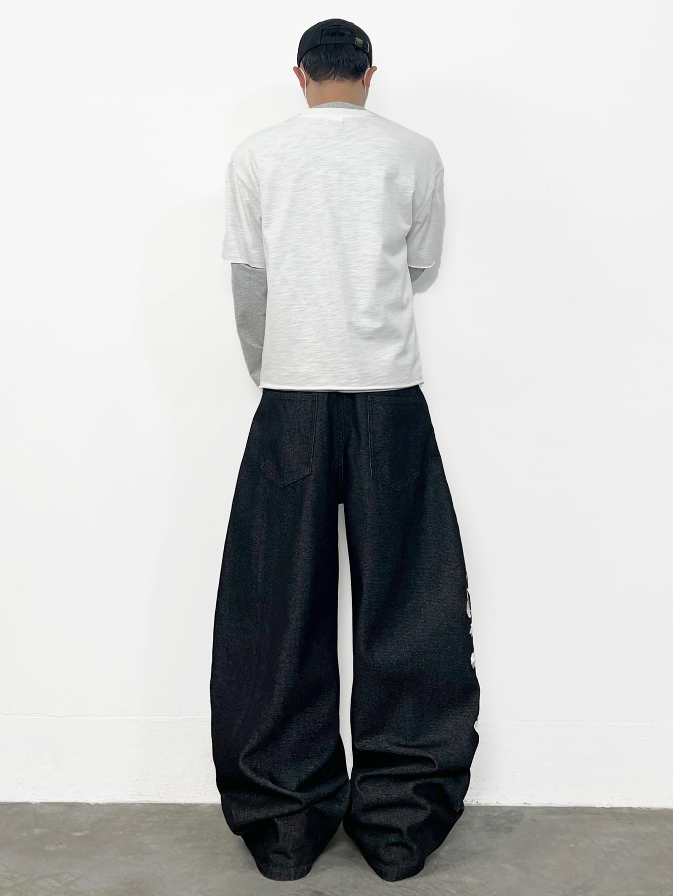 Jeans larghi da uomo con ricamo floreale, stile hip-hop, pantaloni in denim a gamba larga, streetwear