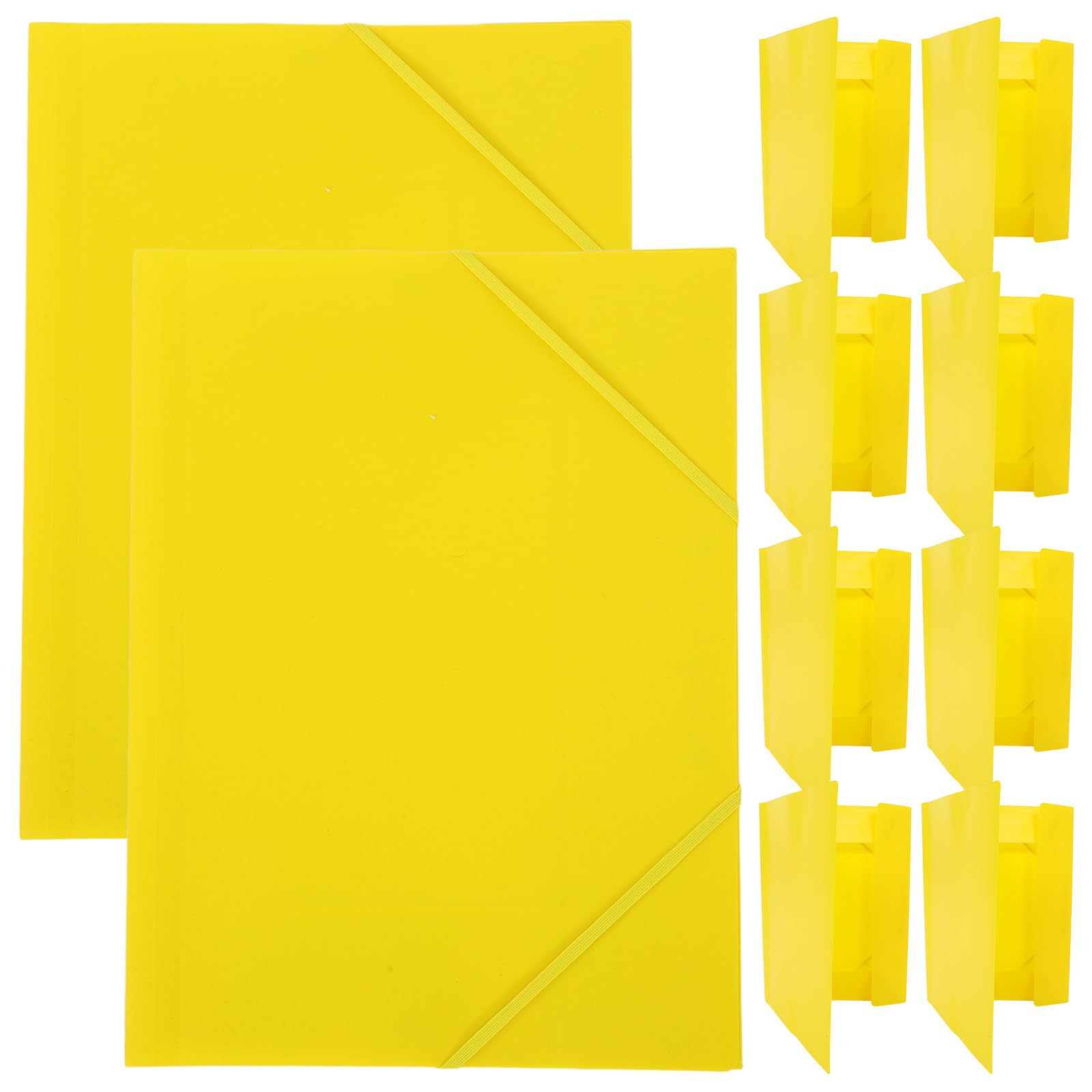 SHINEOFI 10 Unidades Carpeta de Plástico Color Amarillo A4 con Cierre Elástico Seguro y Diseño Portátil de 3 Solapas para Oficina y Estudiantes