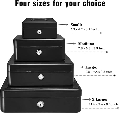 Miniatura 3 de Caja de efectivo de acero con cerradura de llave, organizador de dinero pequeño de metal con bandeja para dinero, caja de almacenamiento de efectivo