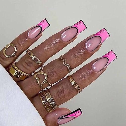 Miniatura 9 de Foccna Uñas postizas cuadradas largas, color rosa perla, uñas postizas acrílicas, uñas artificiales para mujeres y niñas, 24 piezas
