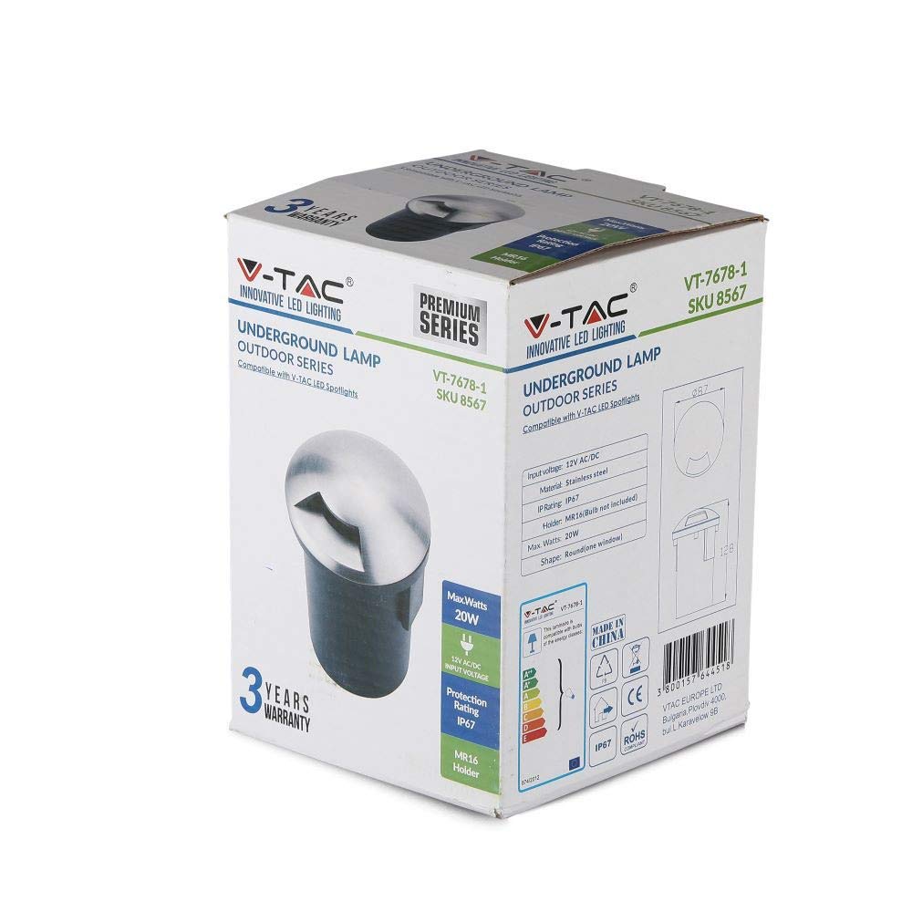 V-TAC VT-7678-1 Portafaretto a incasso segnapasso calpestabile 1 fascio rotondo in alluminio MR16 GU5.3 IP67 - sku 8567