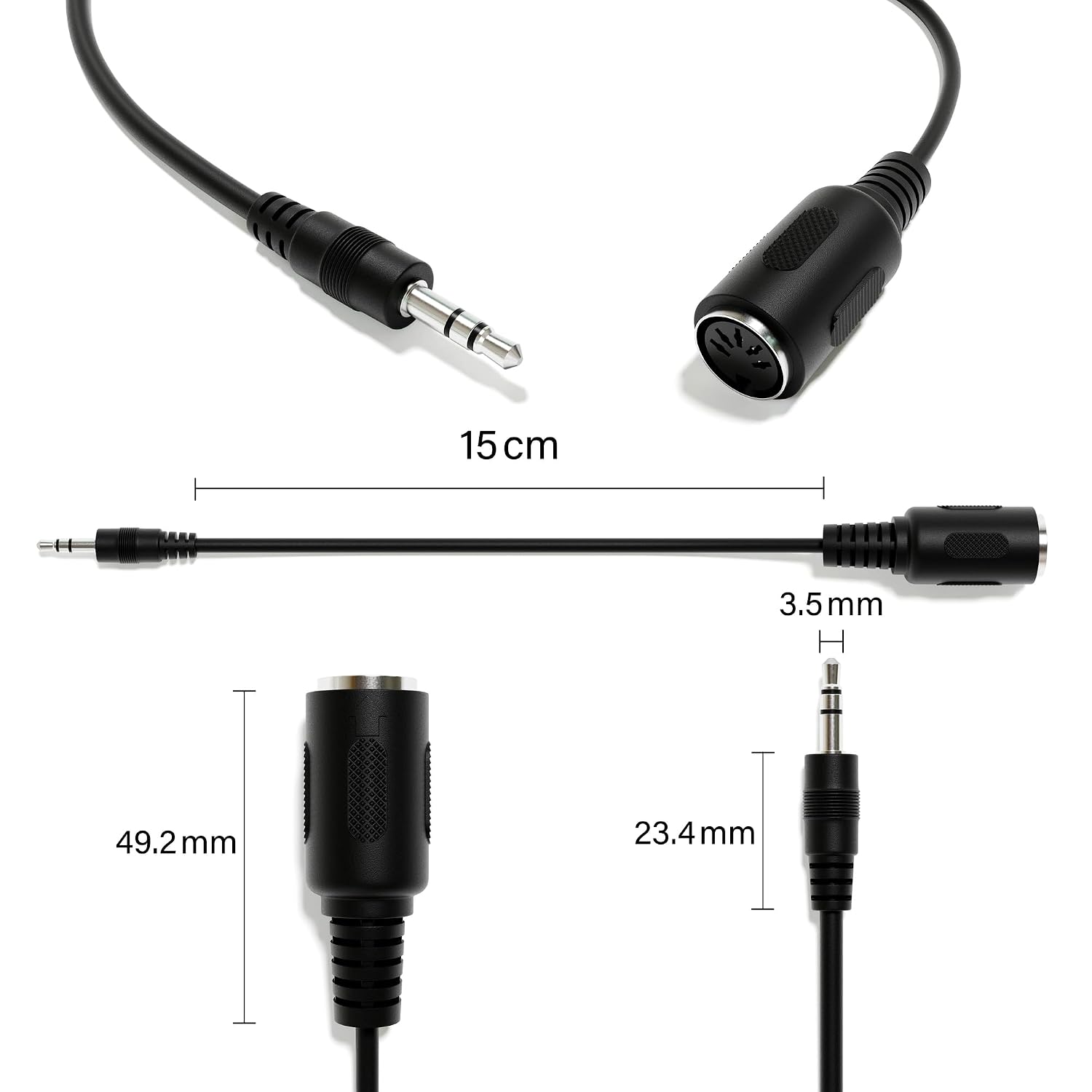 Female DIN MIDI Adapter Breakout Conversion Cable - Mini/Micro Jack [Straight | B-3.5mm]