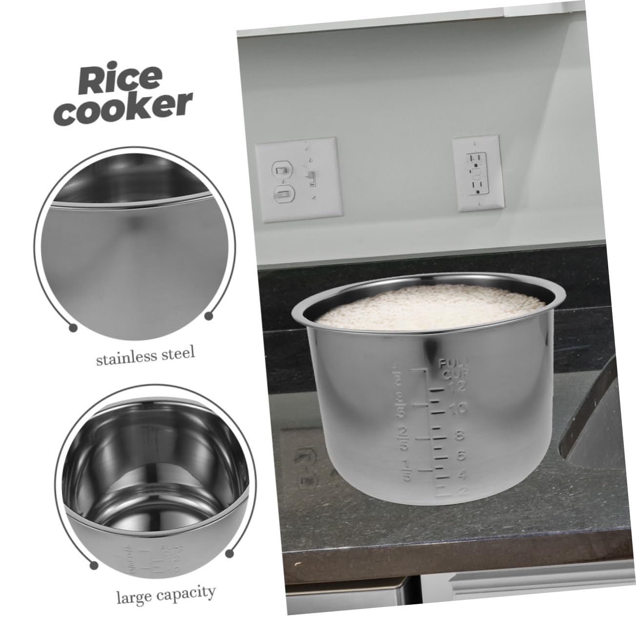 Generico Pentola Per Cuociriso Interna in Acciaio Inox 304 Ricambio Universale Antiaderente Con Fondo Spesso Capacità Grande 6 Litri Per Cucina Domestica Elettrica