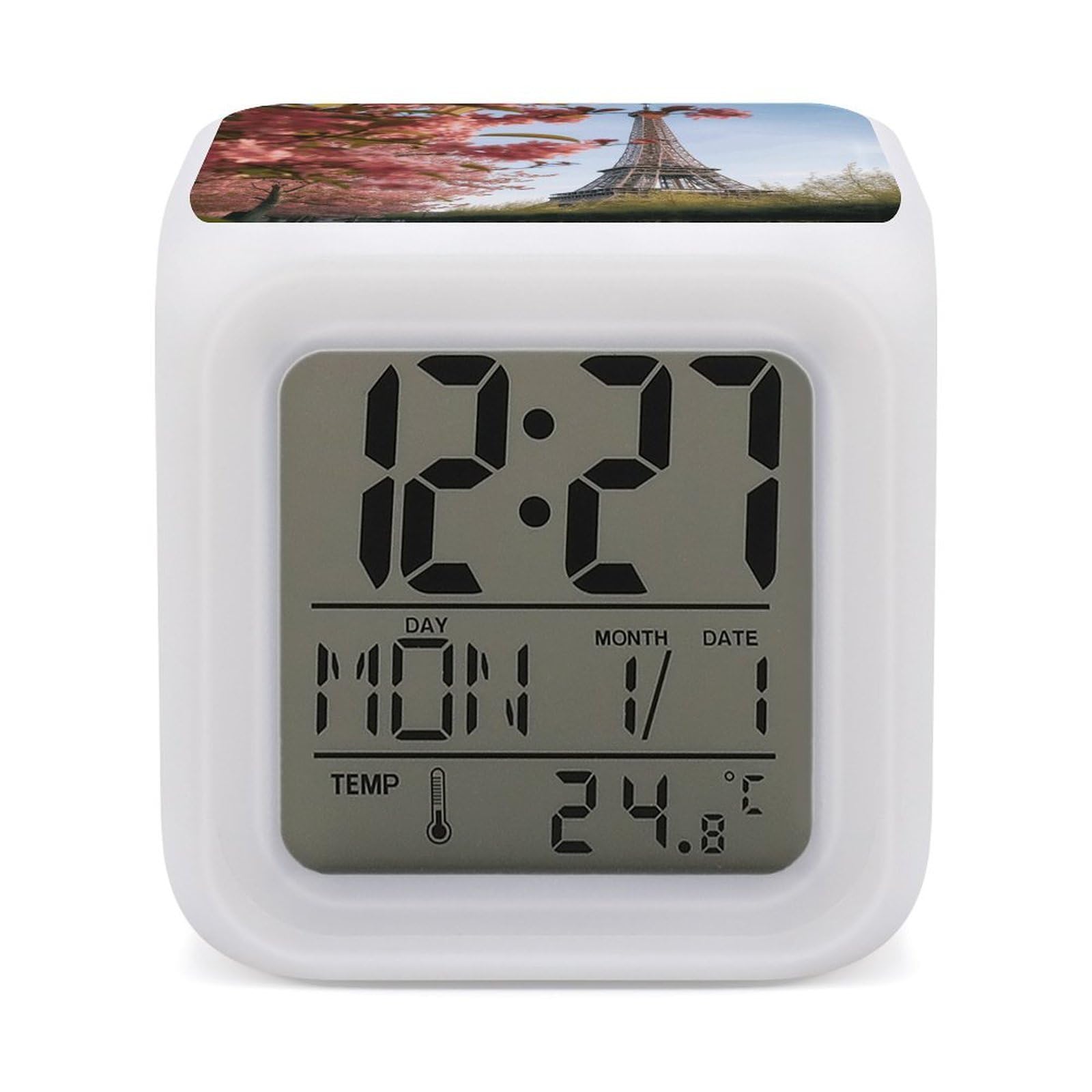 VstaDank Paris Eiffel Tower Flower Alarm Clock Alarm Clock with 7 Color Changing Digital Clocks for Bedrooms Sleep Training Clocks with Large Display for Office Kitchen Living Room