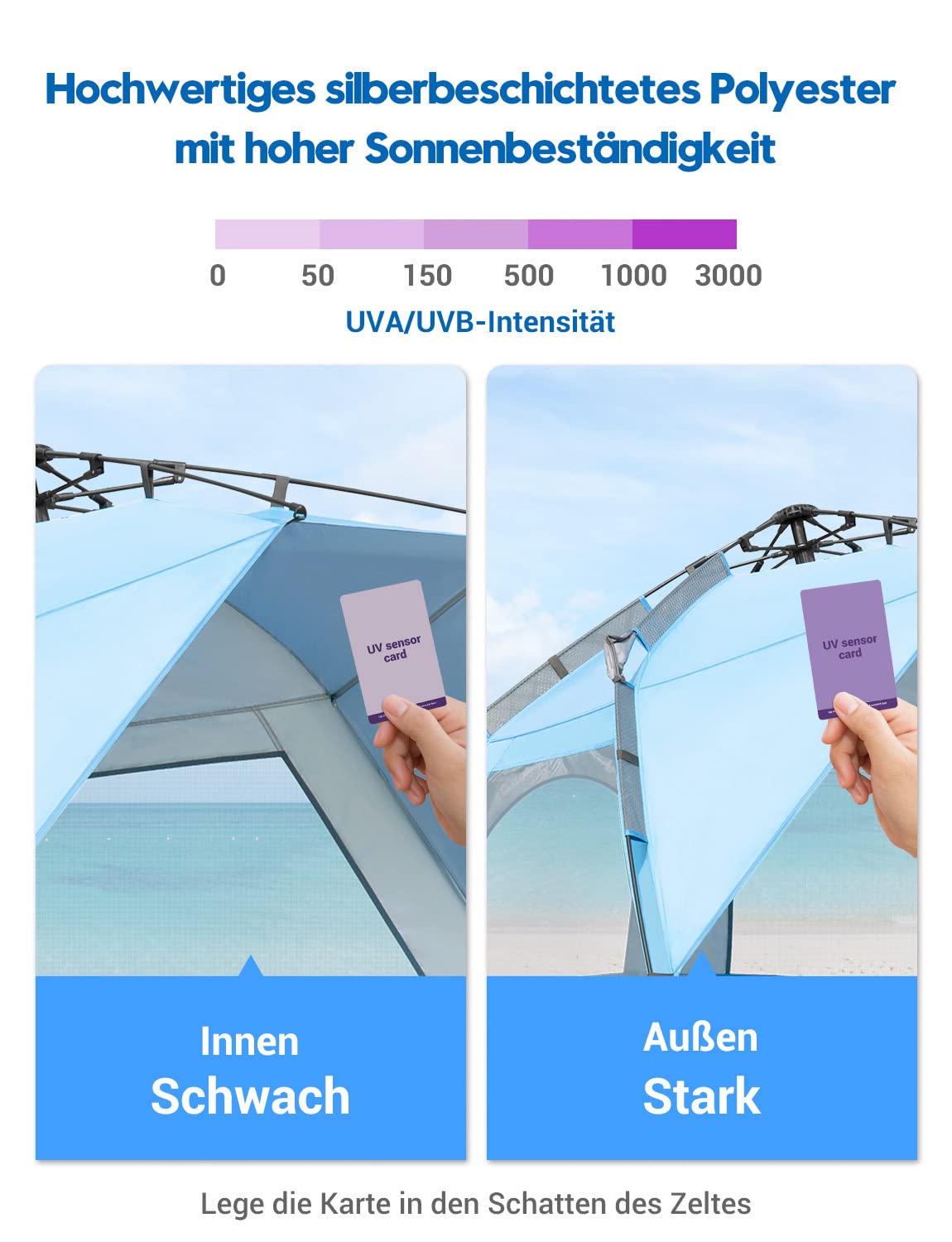 Glymnis Strandmuschel Quick Up Strandzelt Automatisches Strand Zelt UV-Schutz 50+ Windschutz Sonnenschutz mit Quick-Up System kleines Packmaß für 4-5 Personen
