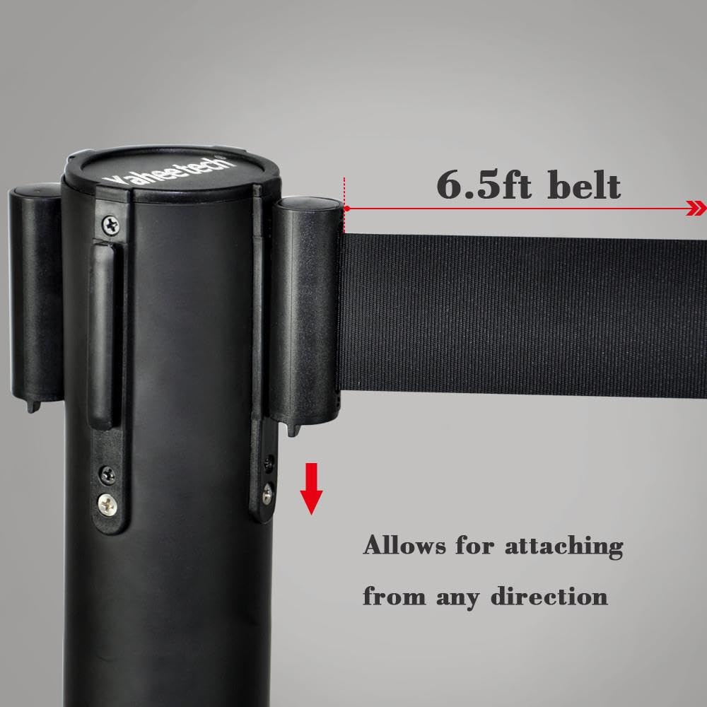 Yaheetech 4pcs Postes Separadores Cinta Extensible 2 Metros Conexión de 4 Vías Cinta Prohibido el Paso Postes de Barrera de Control de Multitudes Retráctiles Negro