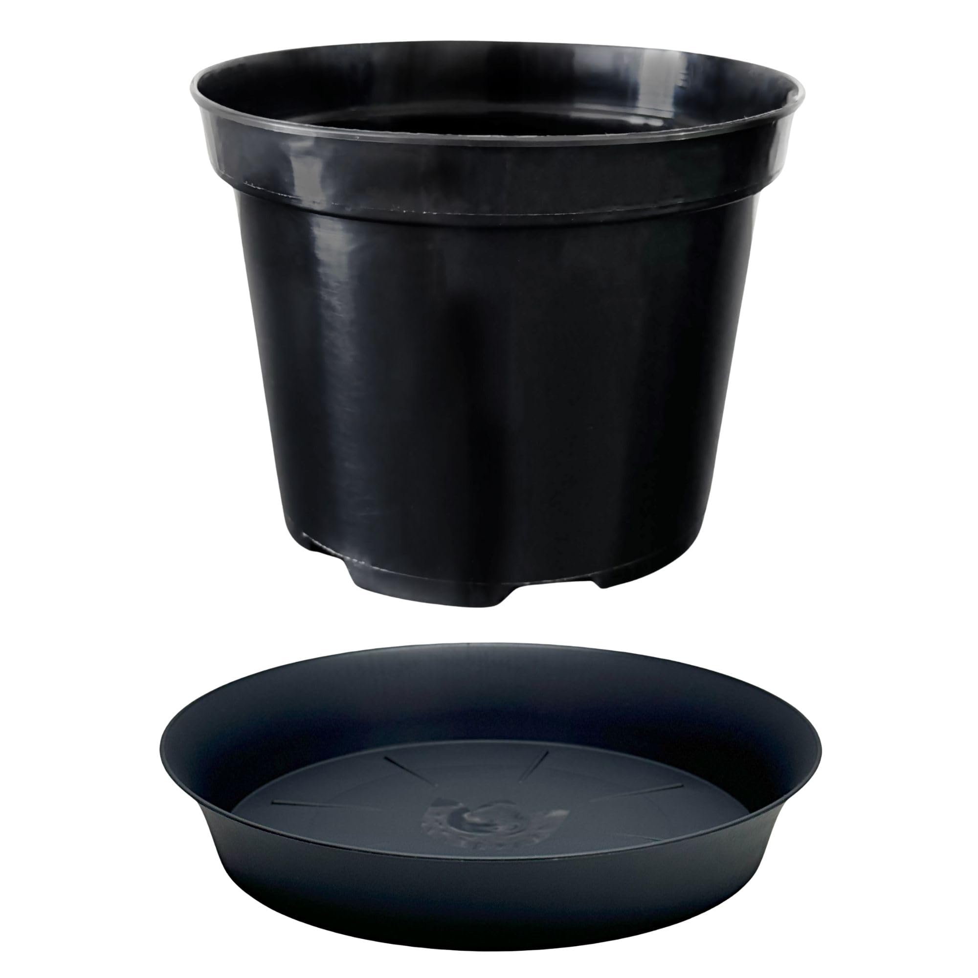 Growcery Black Heavy Duty Round Plant Pot & Saucer Set – 7 Sizes From 3L To 25L – Indoor Outdoor Use – Durable Plastic For Flowers, Vegetables, Herbs - Includes Matching Saucer – (1, Round 3L + 20Cm)