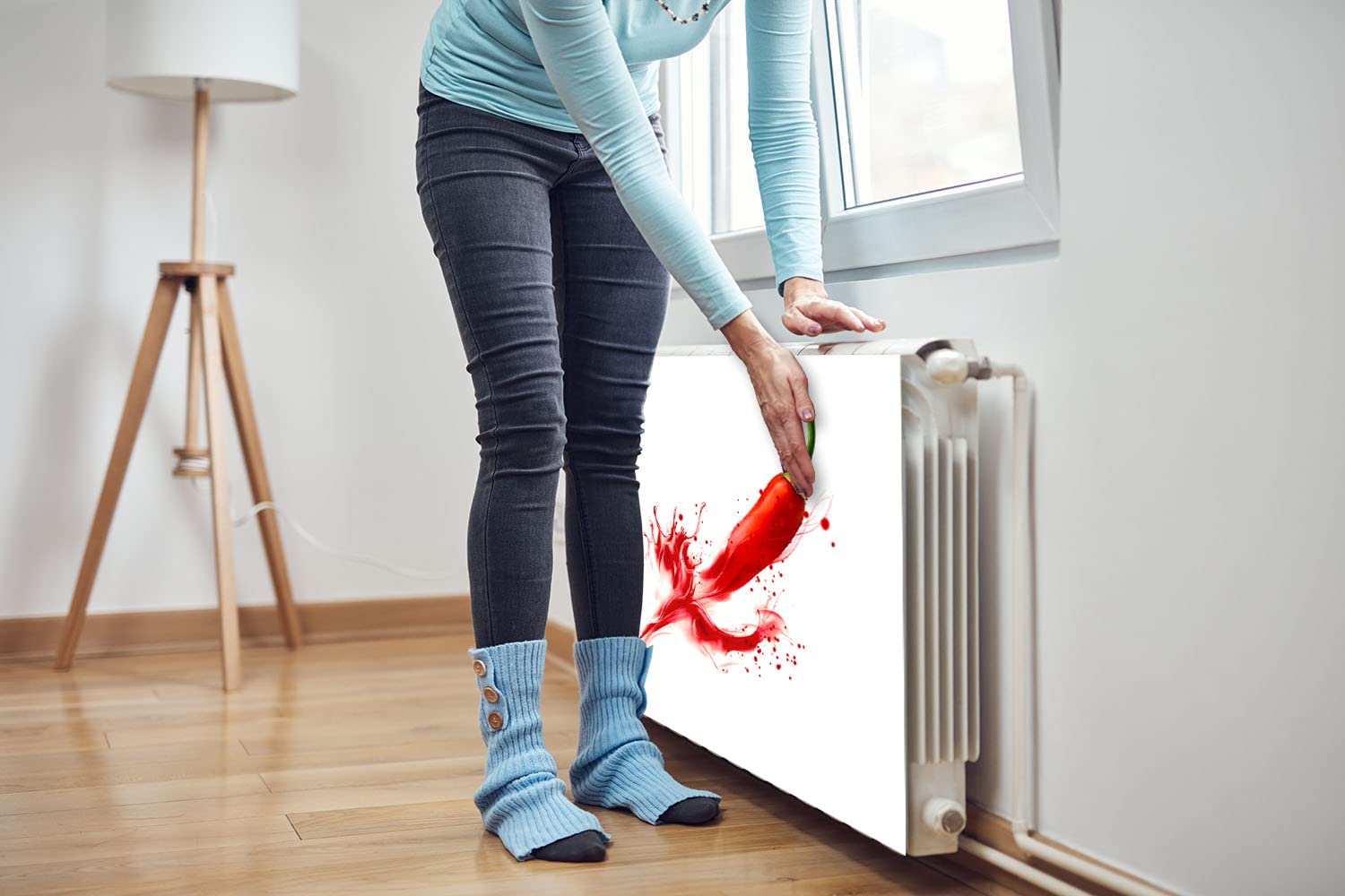 Magnet Heizkörperverkleidung Heizkörperabdeckung Rot Chili 80x60 cm Heizung Abdeckung Verkleidung Magnetische Abdeckmatte Kühlschrank aus Einem Flexiblen Magneten Digitaler Aufdruck