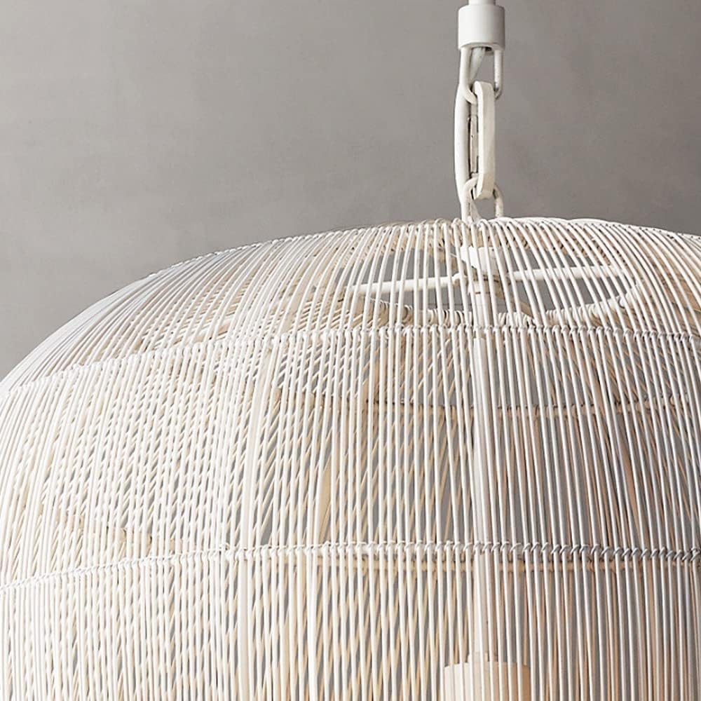 Mid Century Light Rattan Woven Hanging Lamp Small White Bamboo Lighting Fixture Black Wabi Sabi Light Vintage Farmhouse Chandelier for Dining Room Kitchen Island Bedroom/White