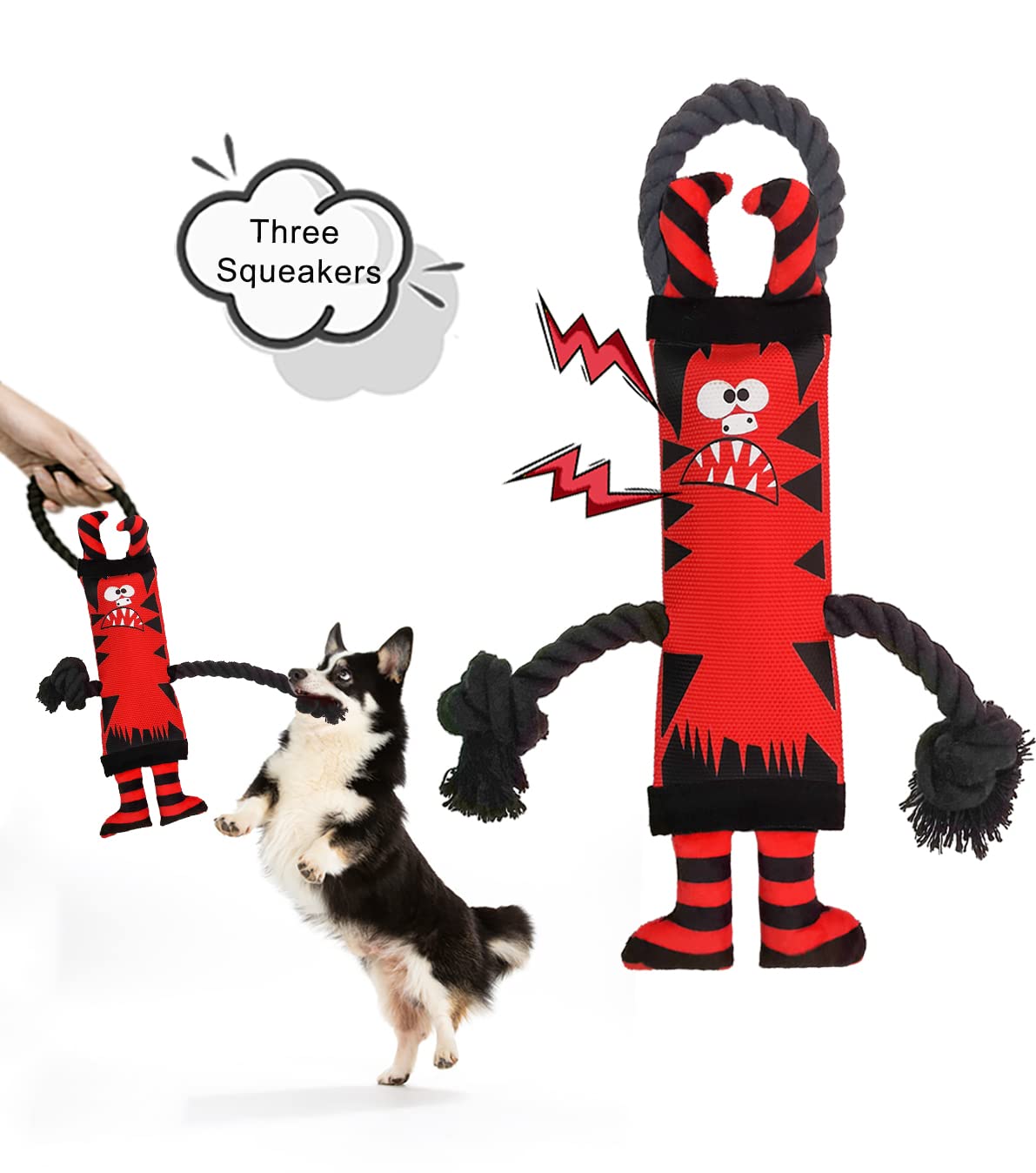 purrrfect life Fire Hose Interactive Squeaking Water Dog Toy, Dog Toys for Tug O War, Durable Dog Chew Toy with Squeakers, No Stuffing Dog Toy with Ropes for Small, Medium & Large Dogs (16" L-GW)