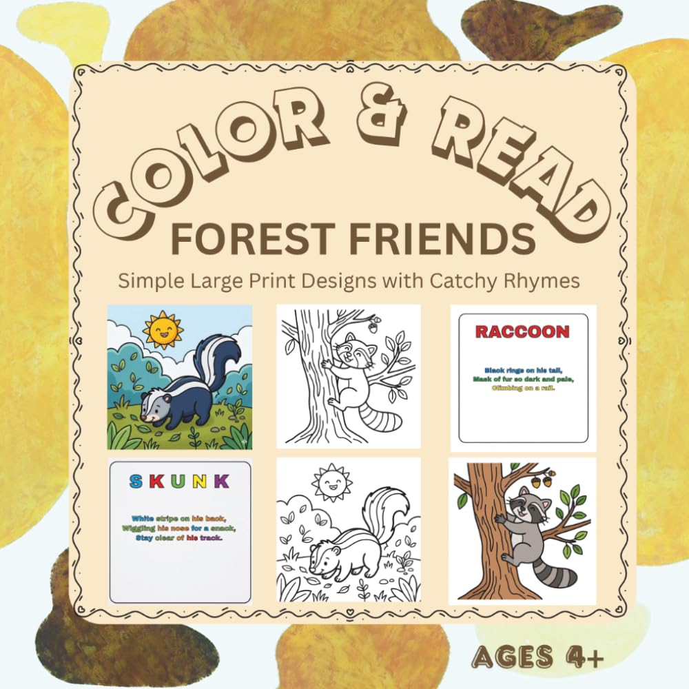 Color and Read: Forest Friends - Simple Large Print Designs with Catchy Rhymes: An Adorable Coloring Book for Toddlers and Kids with Simple Rhymes and Fun Illustrations for Early Learners