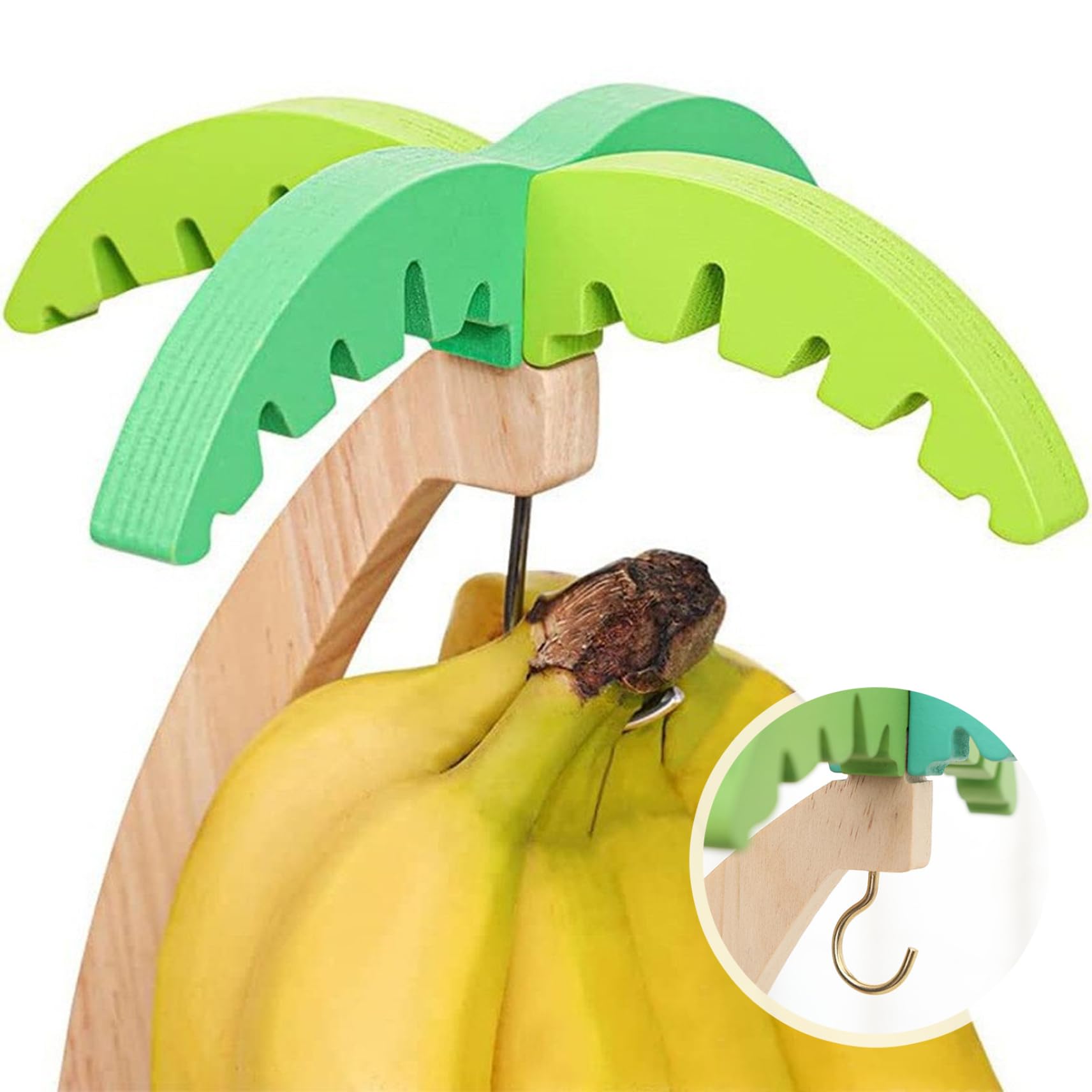 Supporto per banane a forma di albero in legno con gancio per banane con gancio Portafrutta rustico 13x6 pollici per bancone della cucina anche per maturazione Appendiabiti salvaspazio per la co