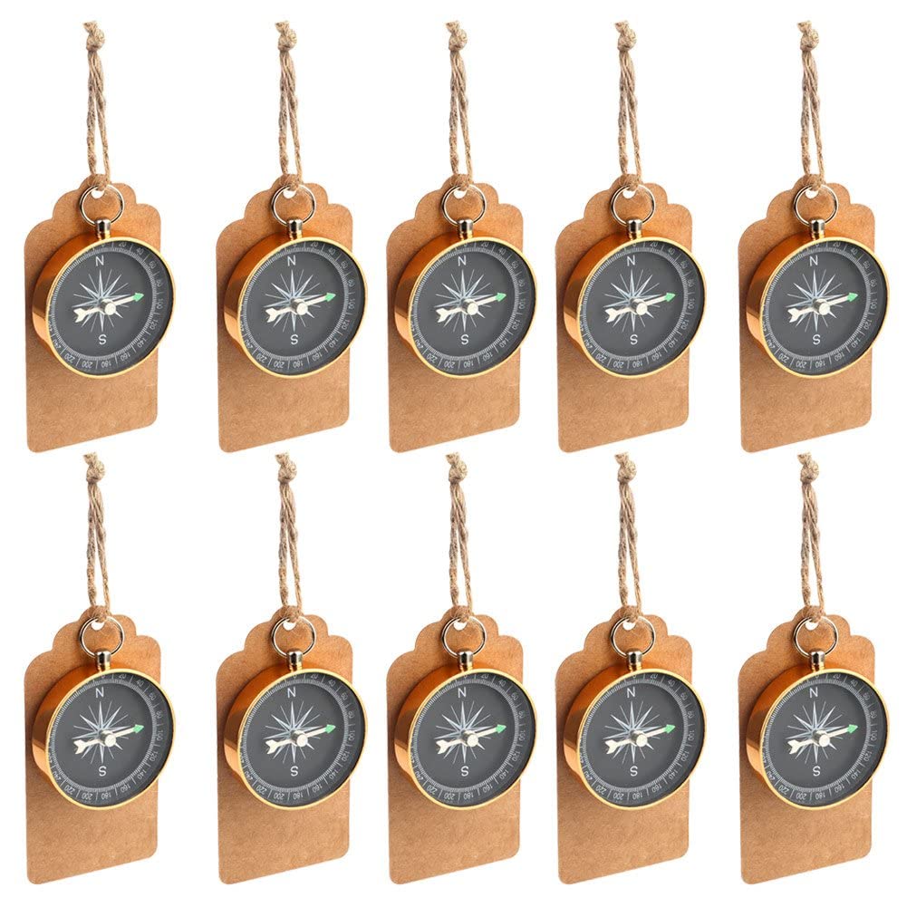 Azonee 10Pcs Compass Wedding Favors for Guests, Compass Souvenir Gift with Kraft Tags for Travel Themed Party Decorations