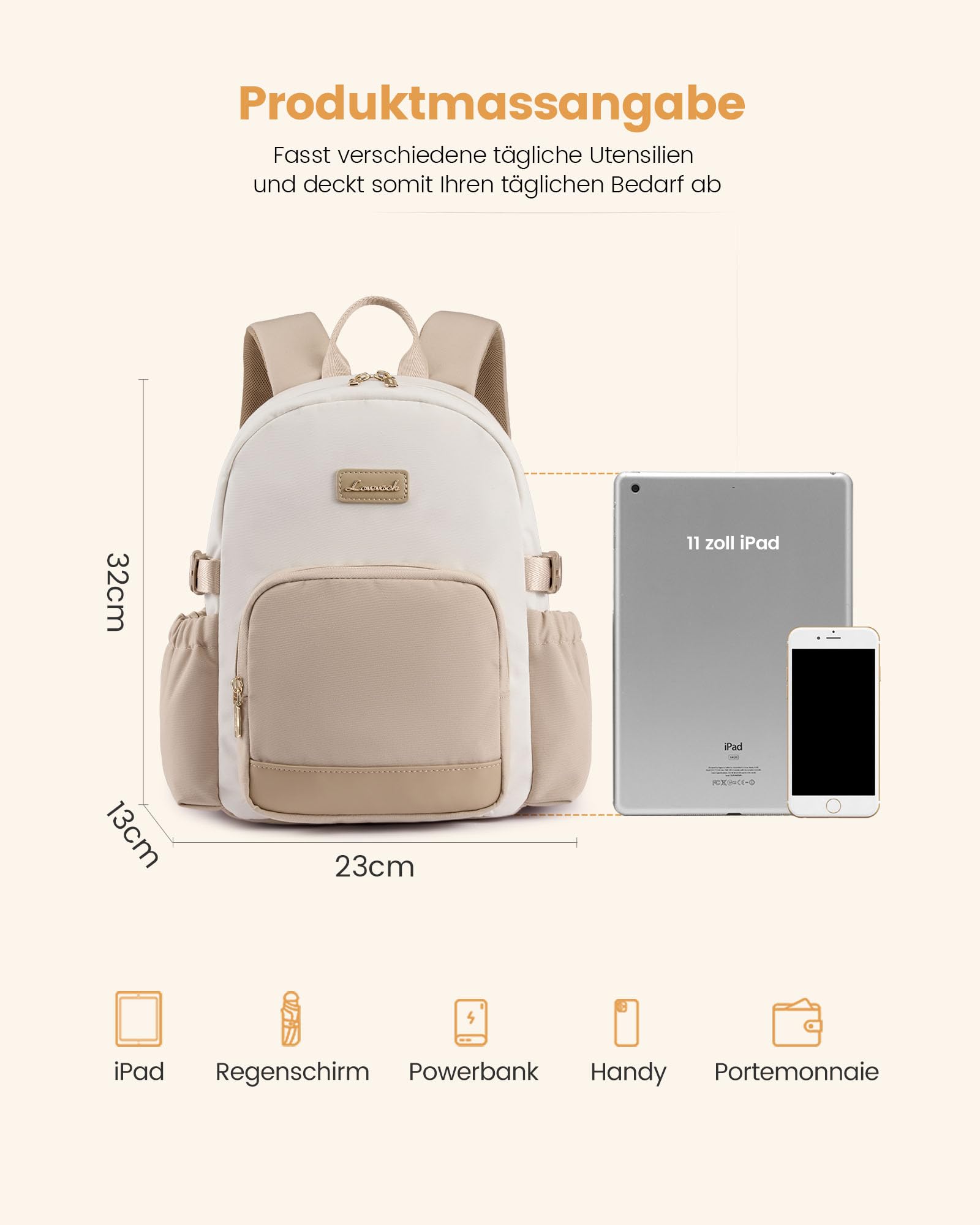 LOVEVOOK Rucksack Damen Klein, 13 Zoll Elegant Cityrucksack Kleiner mit großem Fach für Trinkflaschen, Mini Casual Daypack Backpack Women Modern Wasserdicht für Reisen Schule Arbeit Teenager Kinder