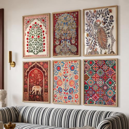 Image of kotart Premium Digital Madhubani Paintings with Frame for Home Decoration - Traditional Painting for Living Room Bedroom Office Room Decor - Painting for Wall Decoration - Pack of 6 (Art 6, 13x17 inch)