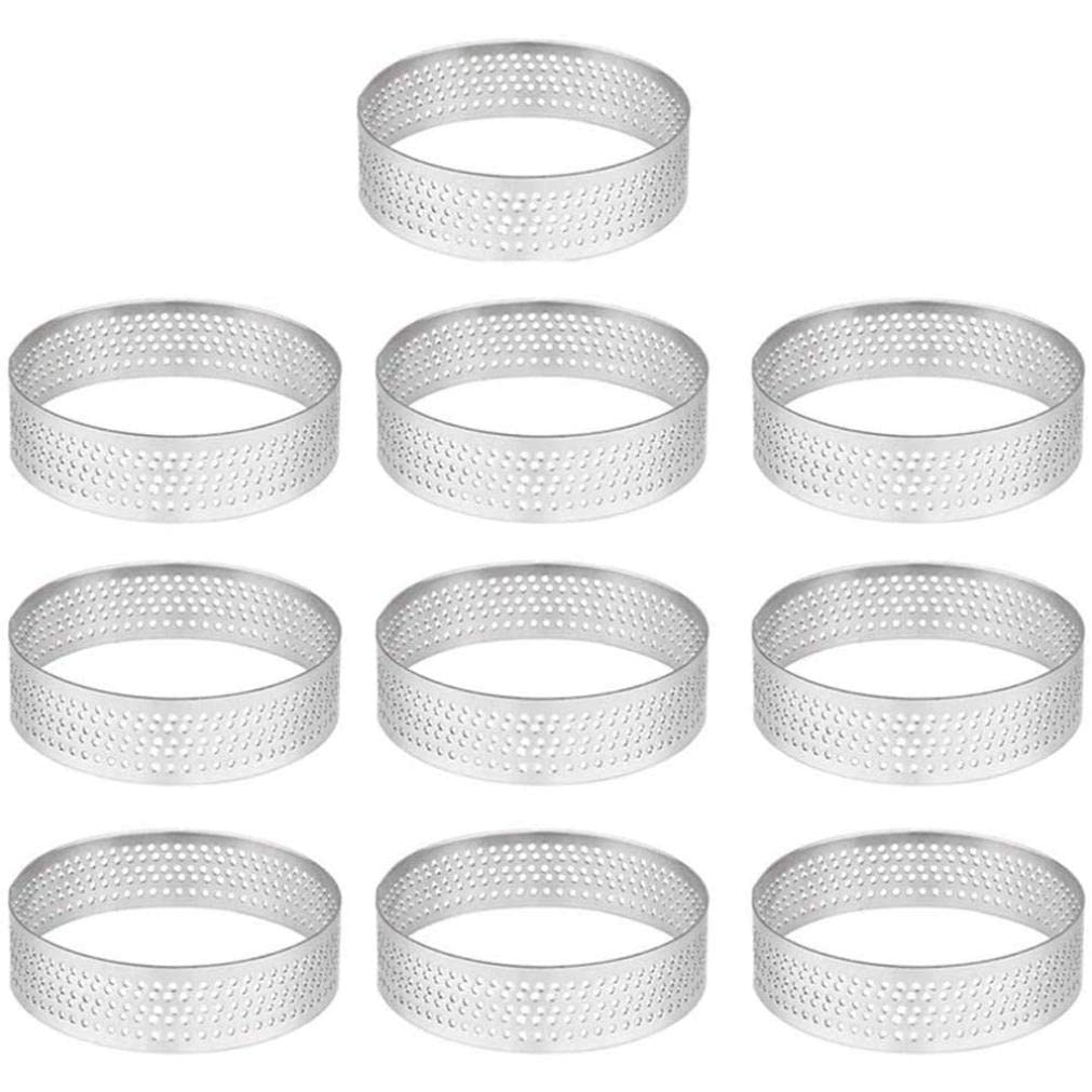Imooreshine 10 Pack 6Cm Steel Tart, Heat-Resistant Perforated Cake Mousse, Round Baking Doughnut Tools