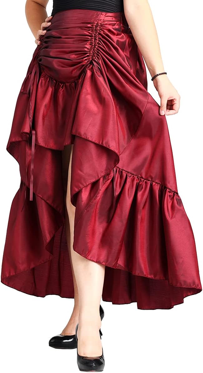 COSDREAMER Women's Steampunk Gothic High Low Skirt Victorian Bustle Skirt