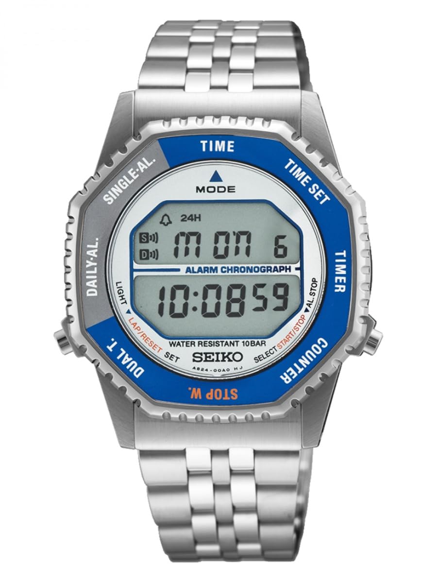 Seiko SMGG21P1 Herren Digitaluhr mit blauem und silberfarbenem Zifferblatt und silbernem Armband