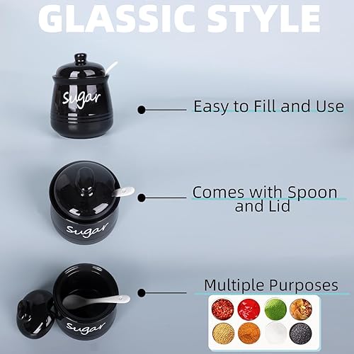 Miniatura 3 de HAOTOP Azucarero de 12 onzas con tapa y cuchara, dispensador de azúcar de cerámica, contenedor de azúcar, accesorios de barra de café, recipientes