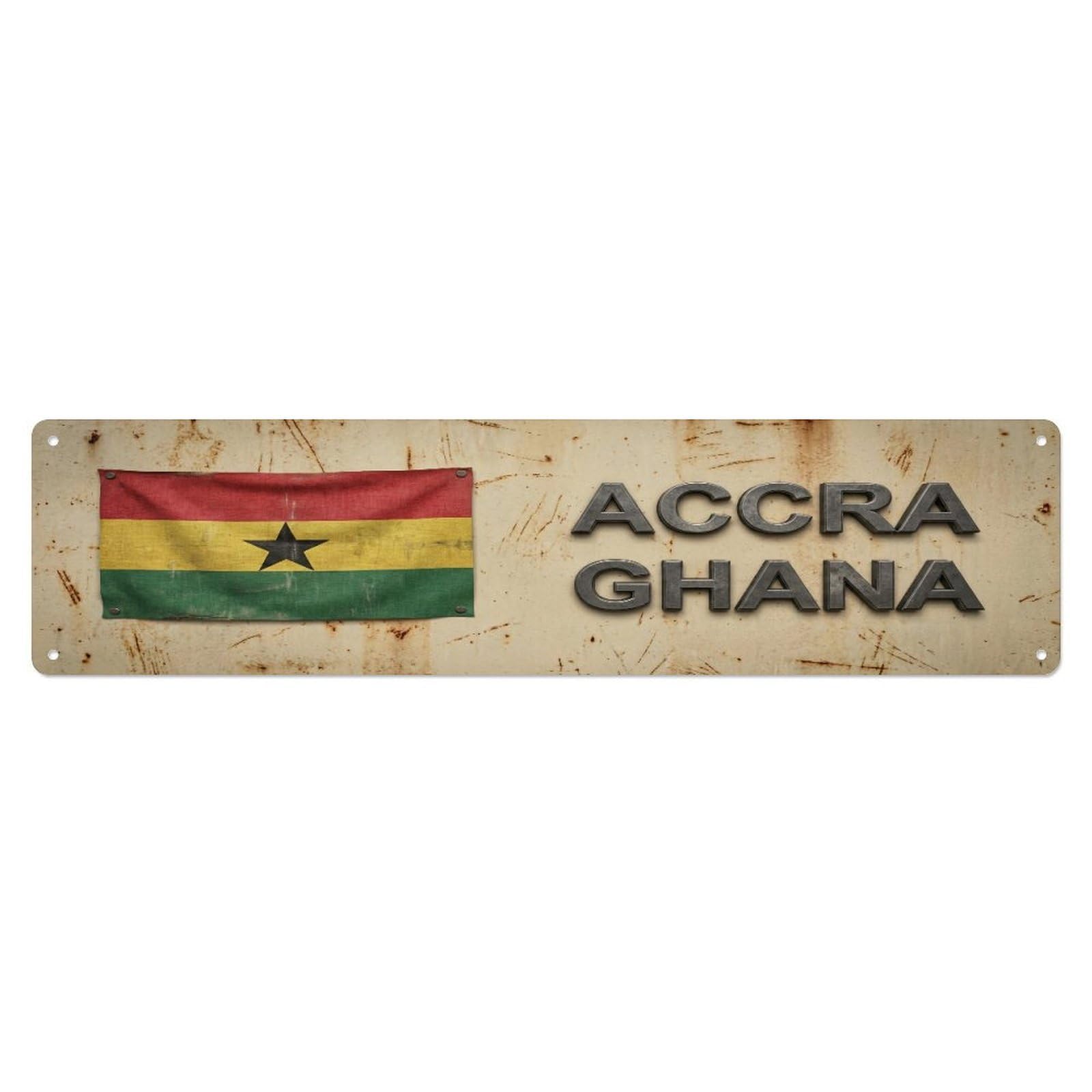 Okahys 4X16inch(10X40cm) Vintage Accra Ghana Flag Decor Rustic Travel Metal Tin Sign