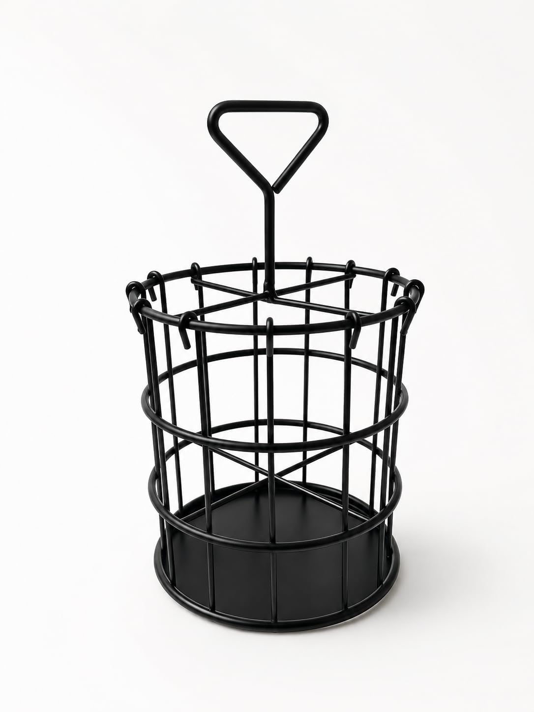 Orret Home Metal Kaşıklık ve Makyaj Fırçası Organizeri, Siyah Tel Çatal Kaşık Bıçaklık, Tezgah Üstü Mutfak Banyo Kozmetik Fırça Düzenleyici, Saplı Yuvarlak Sepet 13x23 cm