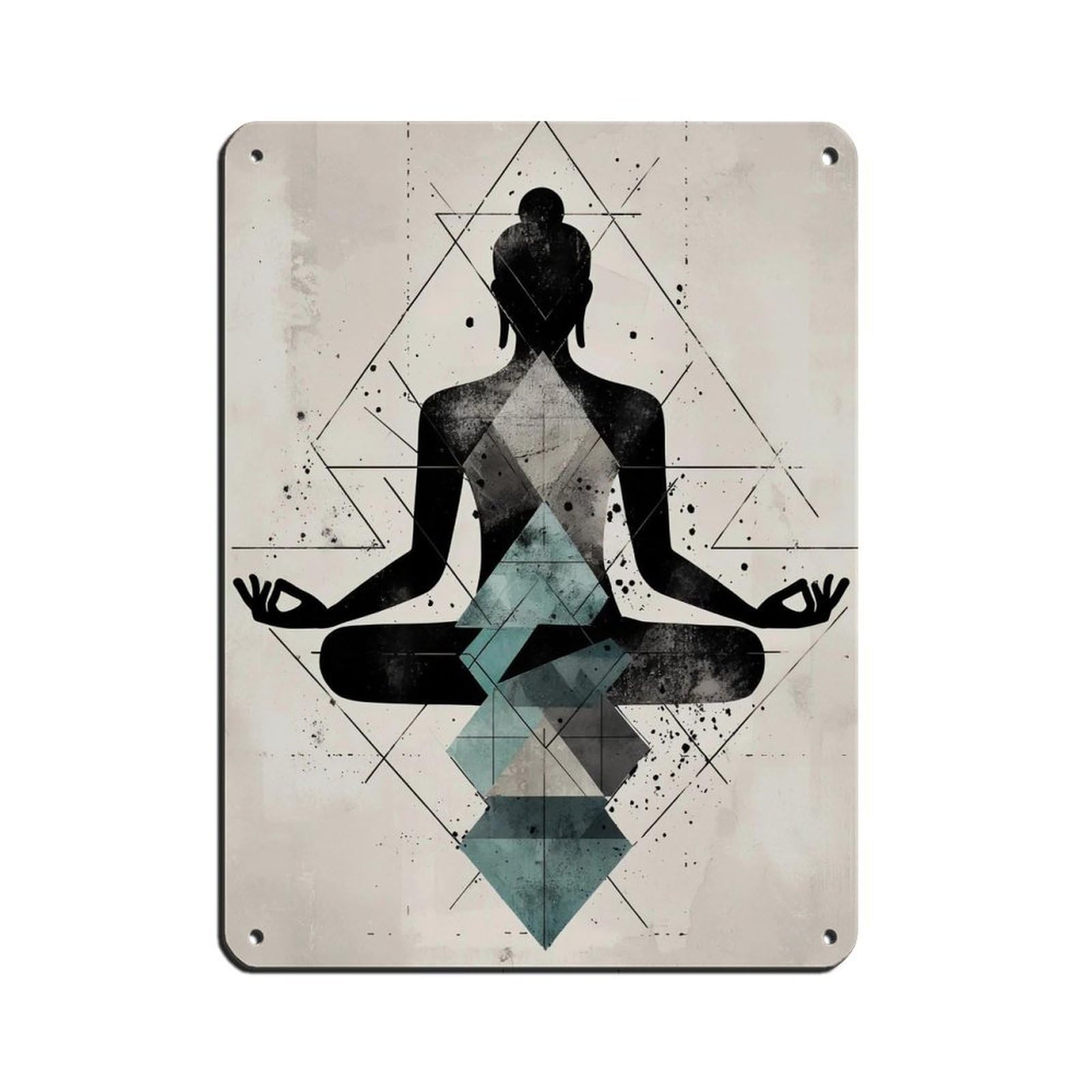 Geometric Buddha, Modern Black Silhouette Art Tin Sign Vintage Metal Pub Club Cafe Bar Home Wall Art Decoration Poster Retro 12x16inch(30x40cm)